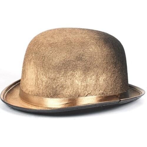 Women Men Gold Steampunk Bowler Hat Topper Top Hats Fedora Cosplay Magician Billycock Groom Hat Size 58CM