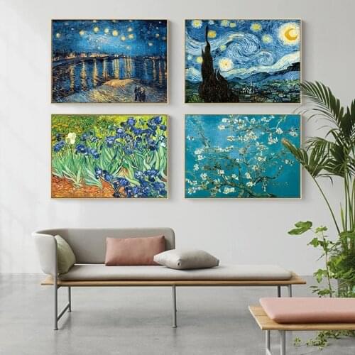 Artist Van Gogh Starry Sky Iris Famous Canvas Painting Posters Prints Wall Art Pictures Living Room Home Decor Cuadros Corridor