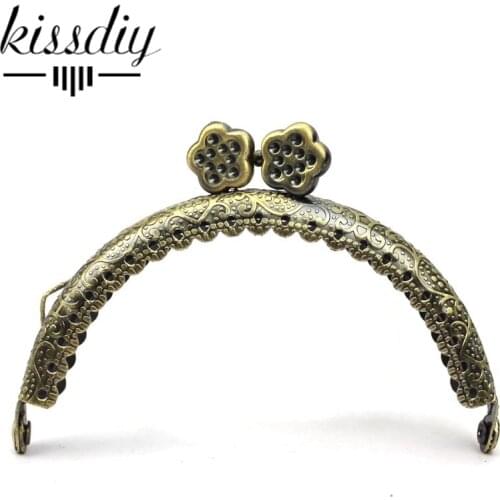 KISSDIY 10pcs 8.5cm Flower Vintage bronze Clutch Coin Purse Arc lcae metal Frame Kiss Clasp Handbag Handle for DIY bag accessory