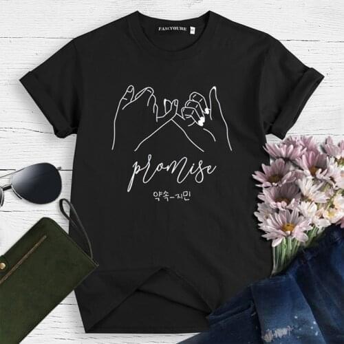 Kpop Jimin Promise T-Shirt Summer Casual Short Sleeve Printed Promise T Shirt Tops Harajuku Plus Size