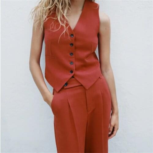 MESTTRAF Women 2021 Fashion Solid Color Office Wear Waistcoat Vintage Sleeveless Welt Pockets Female Outerwear Veste Streetwear