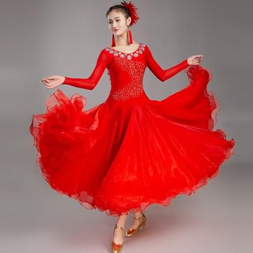 New Modern Red Ballroom Dance Dress Big Swing Match Dresses Waltz Performance Clothing Standard WomenS Dance Costume DWY2188