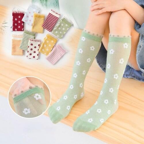 New Spring Summer Girls' Socks Thin Mesh Stockings Cotton Flower Pile Socks Kids Socks