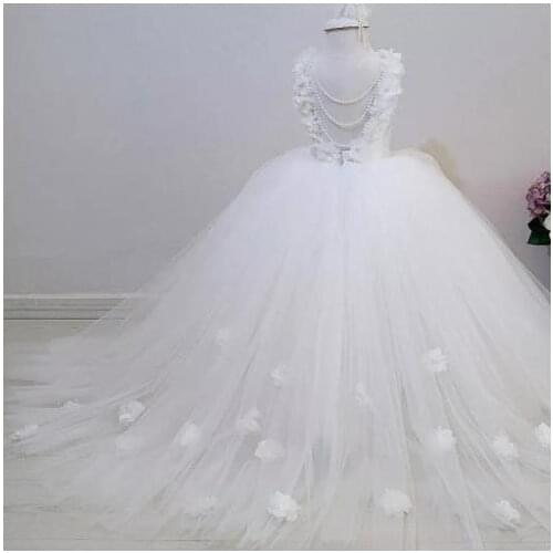 Puffy Tulle Handmade Flowers Girls Dress for Wedding Infant Little Princess Birthday Gown First Communion Dress