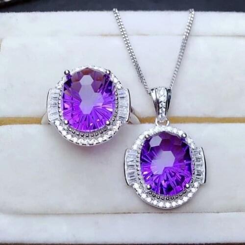 Shilovem 925 sterling silver Piezoelectricity amethyst Rings pendants fine Jewelry send necklace new wedding gift mtz101289agz