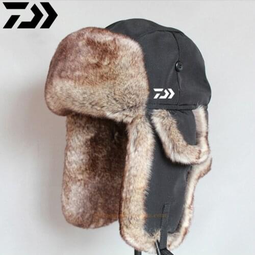 Daiwa Winter Fishing Thermal Bomber Hats Men Women Fashion Ear Protection Face Windproof Ski Cap Velvet Thicken Couple Hat