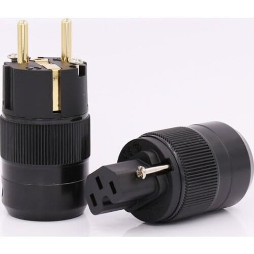 Pair 24K Gold Plated EU version Schuko AC power plug IEC power connector for audio power cable