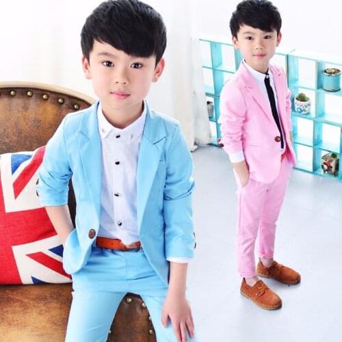2021 Spring Boys Suits Blazer Pants Casual Sets Casual Pink Children Clothes Ouftits Candy Colors Baby Kids School Clothing Suit