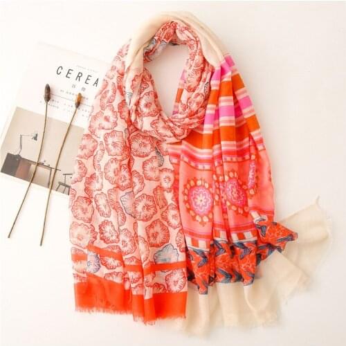 Spring Floral Printed Hijab Scarf For Women Thin Long Shawls and Wraps Summer Long Headscarf