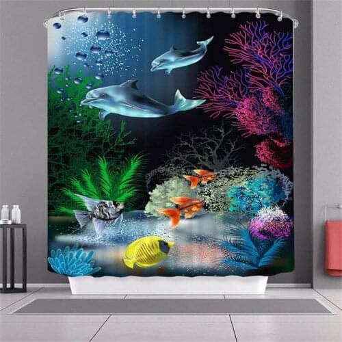 Colorful Eco-friendly Beach Conch Starfish Shell Polyester High Quality Washable Bath Decor Shower Curtains 180*180cm