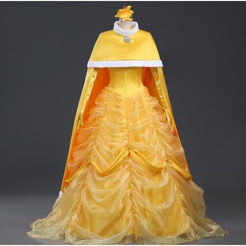 Movie Woman And Beast Cosplay Costume Belle Yellow Princess Dress Fancy Halloween Carnival Ball Gown Dresses