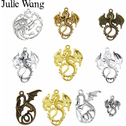 Julie Wang 11PCS Mixed Dragons Dinosaur Alloy Charms Pendant Earrings Findings Jewelry Making Accessory