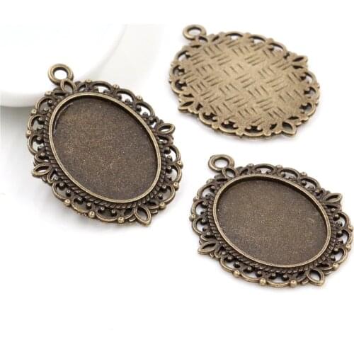 10pcs 18x25mm Inner Size Antique Bronze Flowers Style Cameo Cabochon Base Setting Charms Pendant necklace findings (C3-03)