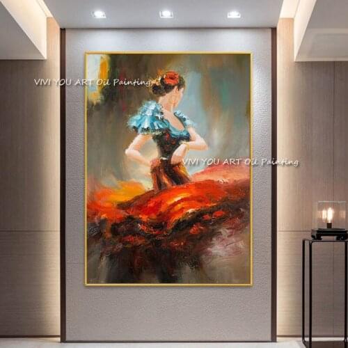 100% Handmade abstract art oil painting spanish dancers Beauty image Neo-Classical Porch Mural Hotel Decorative Painting