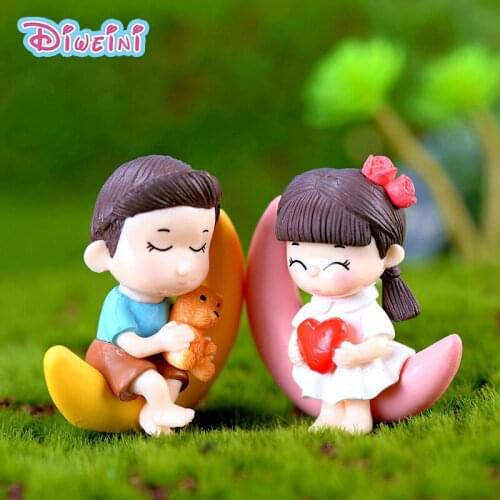 2pcs Moon Lover Dating Models Boy Girl Miniatures Figurines Couple Fairy home Garden Wedding Doll Decoration Girl toy gift