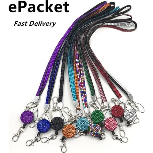 20pcs/lot Epacket delivery Rhinestone Crystal Bling Neck Lanyard for Keys Phone Strap with Badge Reel Key Holder Ring Lanyard
