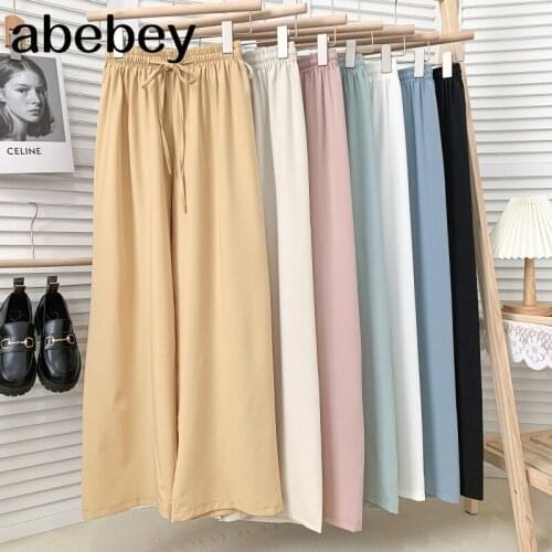 2021 New Summer Simple All-match solid multi color Pants lace up elastic waist loose wide leg Pants casual Pants