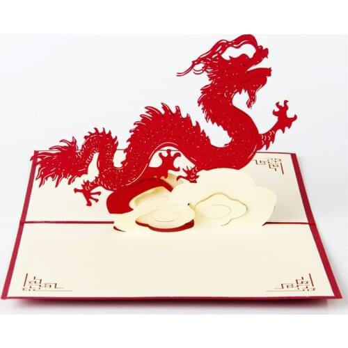 3D Laser Cut Handmade Red Chinese Style Dragon Paper Invitation Greeting Cards PostCard Party Business Creative Gift Souvenirs