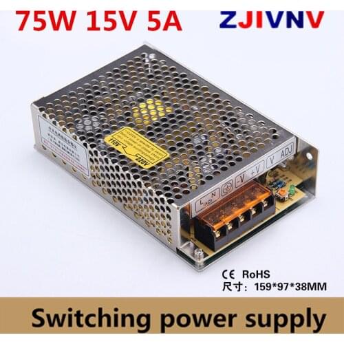 75W 15V 5A Switch Mode LED Light Devices Switching Power Supply AC-DC Input 100/110/220/230VAC S-75-15