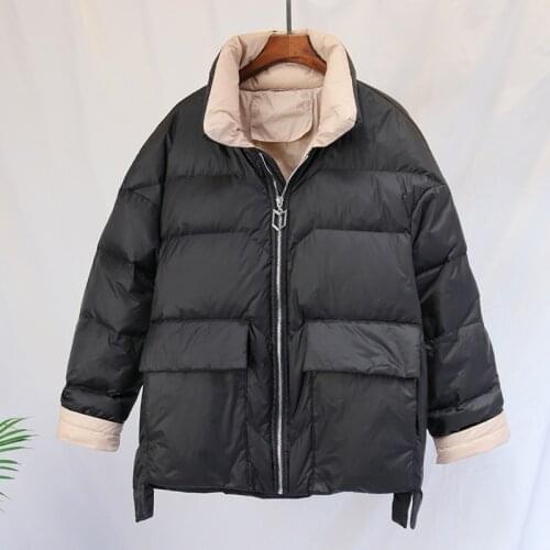 90% White Duck Down Coat Loose Outwear Women Winter Down Jacket Warm Big Pockets Light Long Sleeve Warm Tops