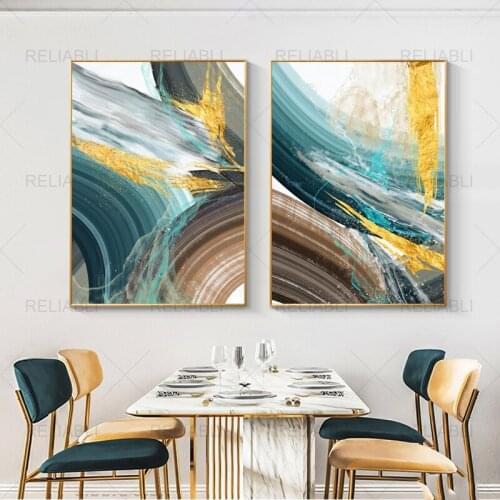 Abstract Gold Foil Canvas Painting Modern Green Rings Posters and Prints Abstract Tableaux for Living Room Big Wall Art Picture