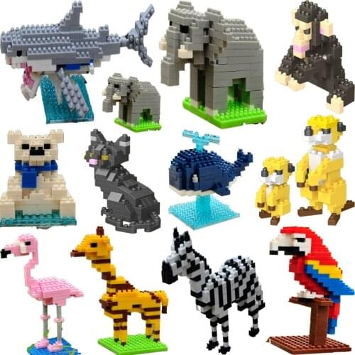 Wisehawk Diamond Mini Building Blocks Animal Toy Bag Bricks Dog Cat Bird Panda Rabbit Monkey Series for Children Gifts