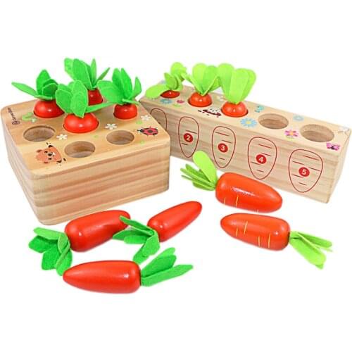 Montessori Wooden Toy Improve Intelligence Cute Animal Pull Carrot Toy Infant & Toddlers Early Learning Aids Baby Toys Good Gift