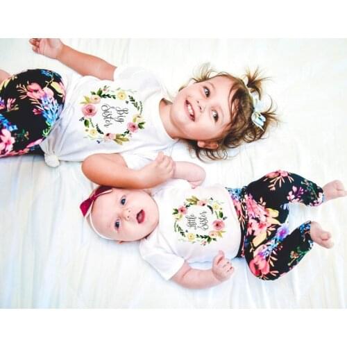 1pcs Big /little Sister Family Matching Outfit Short Sleeve Kids T Shirt Baby Bodysuit Jumpsuit Sisters Funny Clothes