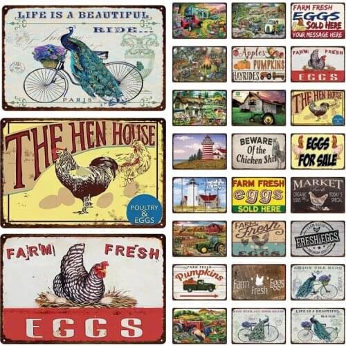 Farmhouse Tin Poster Farm Fresh Egg Metal Plate Fruit Sale Plaque Countryside Metal Sign Wall Art Vintage Wall Decor