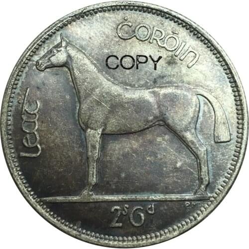 Ireland 1928 Saorstat Eireann Horse And Value Percy Metcalfe Free State 1/2 Crown 6 Pingin Brass Silver Plated Copy Coin