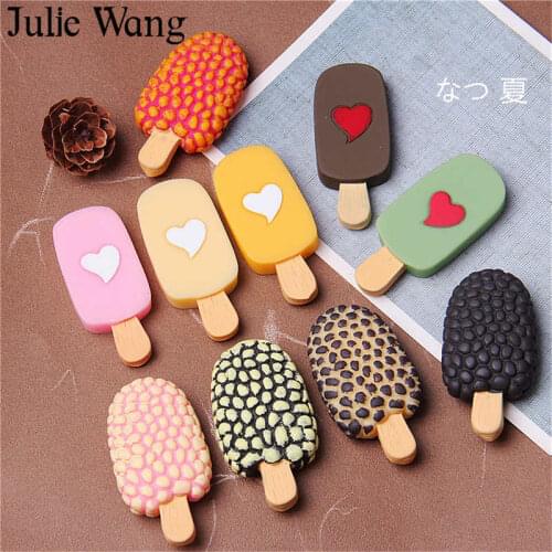 Julie Wang 5PCS Resin Ice Cream Charms Nut Heart Popsicle Randomly Mix Jewelry Making Accessory Home Phone Case Decor