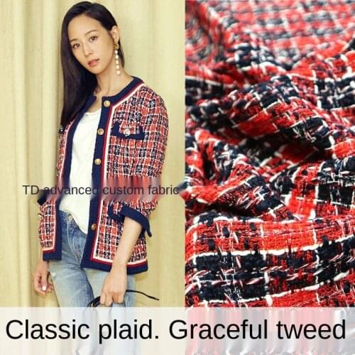 Classic red plaid blended woven tweed suit fashion fabric, sewing fabric factory shop is not out of stock