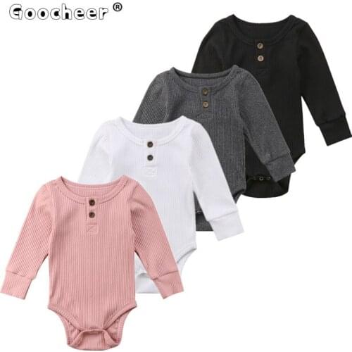 0-24 Months Spring Autumn Newborn Baby Girl Boy Ribbed One-Pieces Romper Ruffle Solid Jumpsuit Long Sleeve Outfits Sunsuit