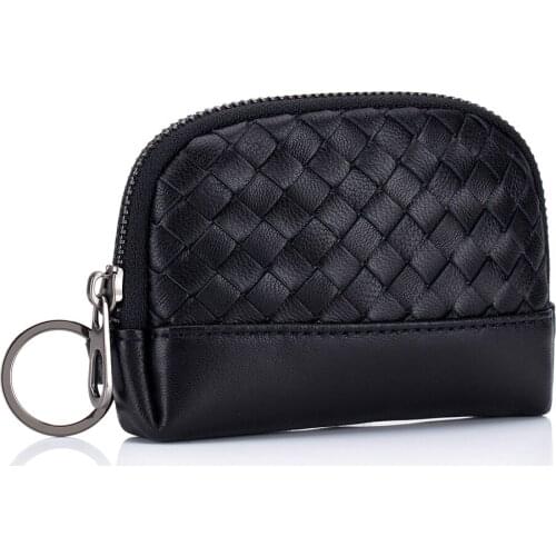 Sheepskin Leather Coin Purse Women Weave Genuine Cow Wallet Girls Small Luxury Brand Female Purse Fashion Zipper Solid Pouch