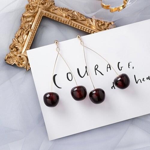 Fashion temperament contracted red cherry earrings woman sweet personality joker small stud earrings