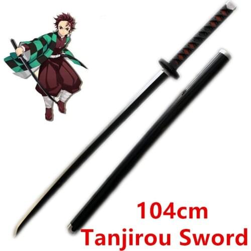 NAA 104cm Demon Slayer Cosplay Sword 1:1 Tanjirou Black Sowrd Anime Ninja Knife Kimetsu no Yaiba Sword Weapon PU Prop Model Gift