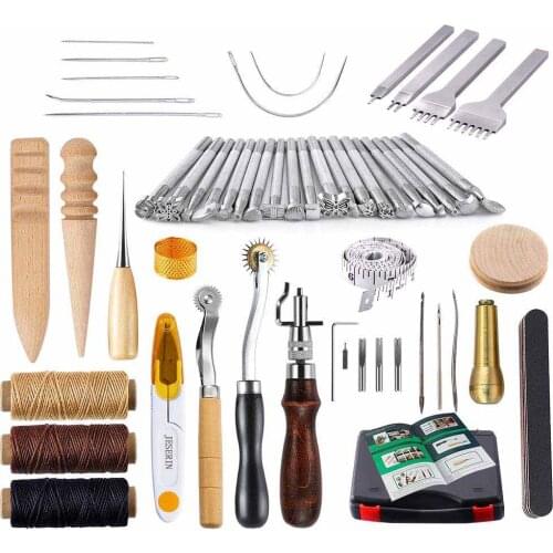 59 Pcs Leather Craft Hand Tools Kit for Hand Sewing Stitching,Stamping Set and Punch Tools&Carving Working Sewing Saddle Groover