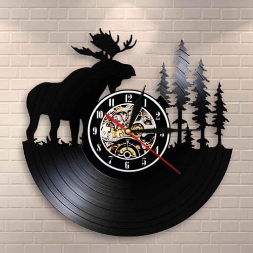 Antler Forest Elk King With Pine Tree Hunting Wall Clock Hunter Gift Idea Woodland Deer Wall Decor Retro Vinyl Record Wall Clock