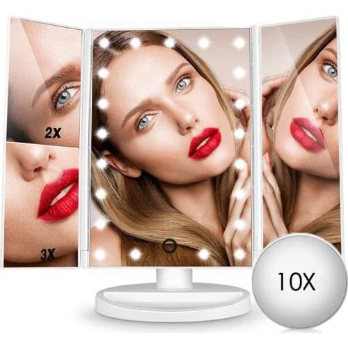 Desktop Led Makeup Mirror Folding Luminous Three Side Three Fold Light Mirror Magnifying 2X 3X Dressing Mirrors Beauty Light