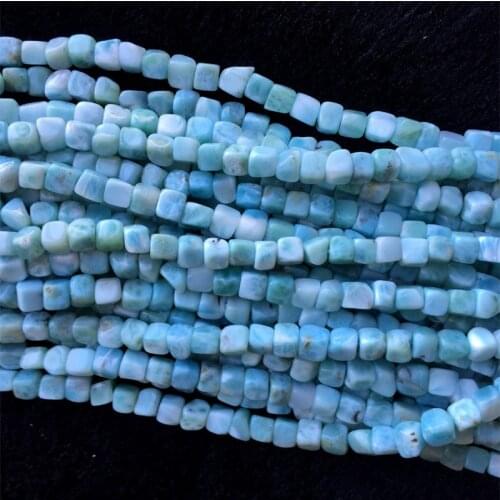 Dominicana Natural Genuine White Blue Larimar Cube Nugget Free Form Fillet Irregular Pebble Loose Beads Fit Jewelry 15"