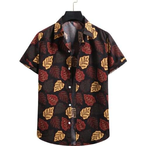2021 New Mens Loose Floral Printed Shirts Mens Cardigan Short Sleeve Hawaiian Beach Flower Shirt Mens Turtleneck Shirt