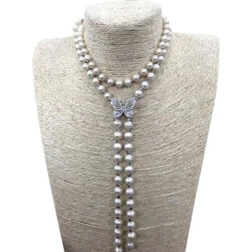 MADALENA SARARA AAA 8-9mm Freshwater Pearl Strand Necklace Gray Color Pearl Bead Pendant Butterfly Necklace