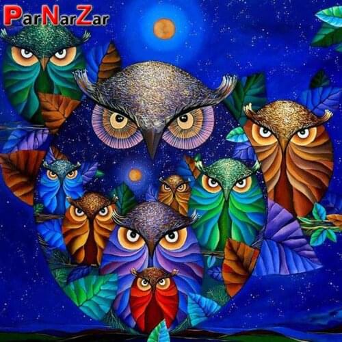 ParNarZar Owl Family DIY 5D Diamond Painting Full Round Drill Kits Rhinestone Picture Art Craft for Home Wall Decor