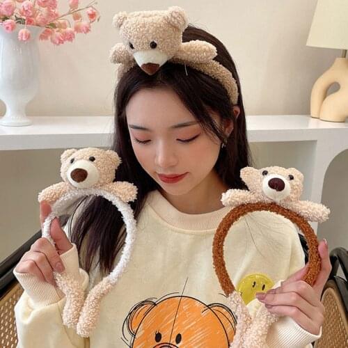 2021 New Trendy Bear Plush Women Hairpin Headband Cute Cartoon Bunny Wash Face Headband Girl Hairpin Temperament Hair Accessory