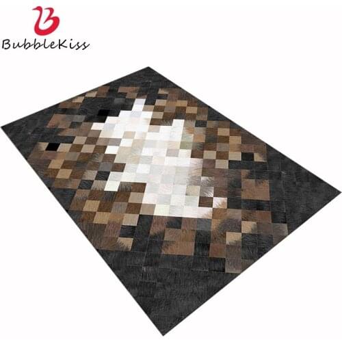 Bubble Kiss Classical Style Geometric Carpets for Living Room Brown Square Pattern Rug Customize Faux Leather Stitching Carpet
