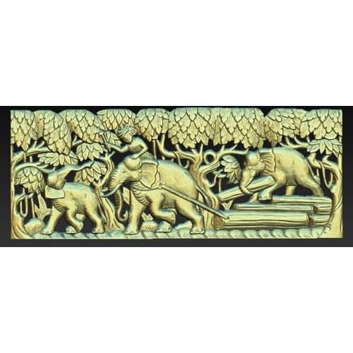 Working elephant 3D model relief for cnc router carving and engraving in STL file format hollowed out decor relief