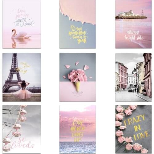 Pink poster and print Nordic Paris landscape wall art ins style petal canvas painting for living room decoration home decor