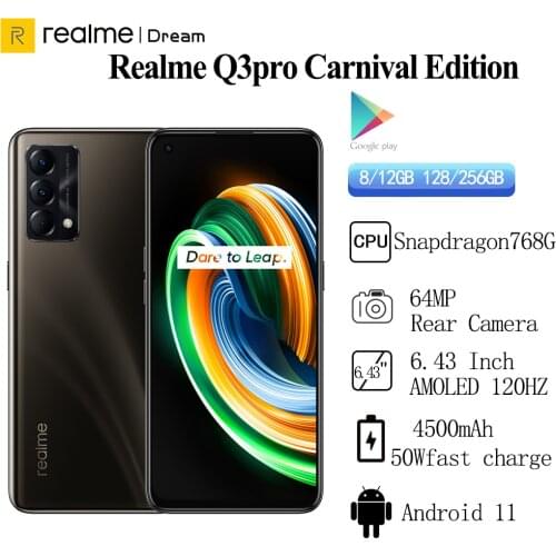 Realme Q3 Pro 5G Smartphone Carnival Edtion 50w Fast Charge 6.43inch AMOLED 120Hz 4500mAh Dolby Atmos 64MP Cell Phones