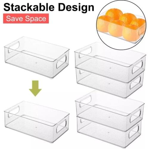 Stackable Plastic Food Storage Bins Kitchen Refrigerator Organizer With Handles For Pantry Cabinets Clear Food Storage Rack