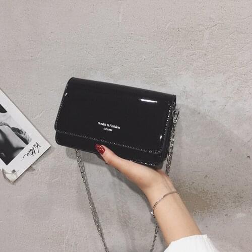 2021 New Chains Crossbody Bag Patent Leather Shoulder Bag Trendy Small Flap Square Bag Casual Lady Messenger Bag Handbag Bolsa